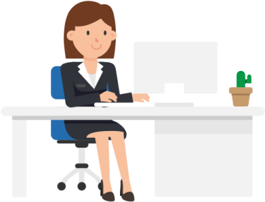 a woman sitting at a desk with her laptop