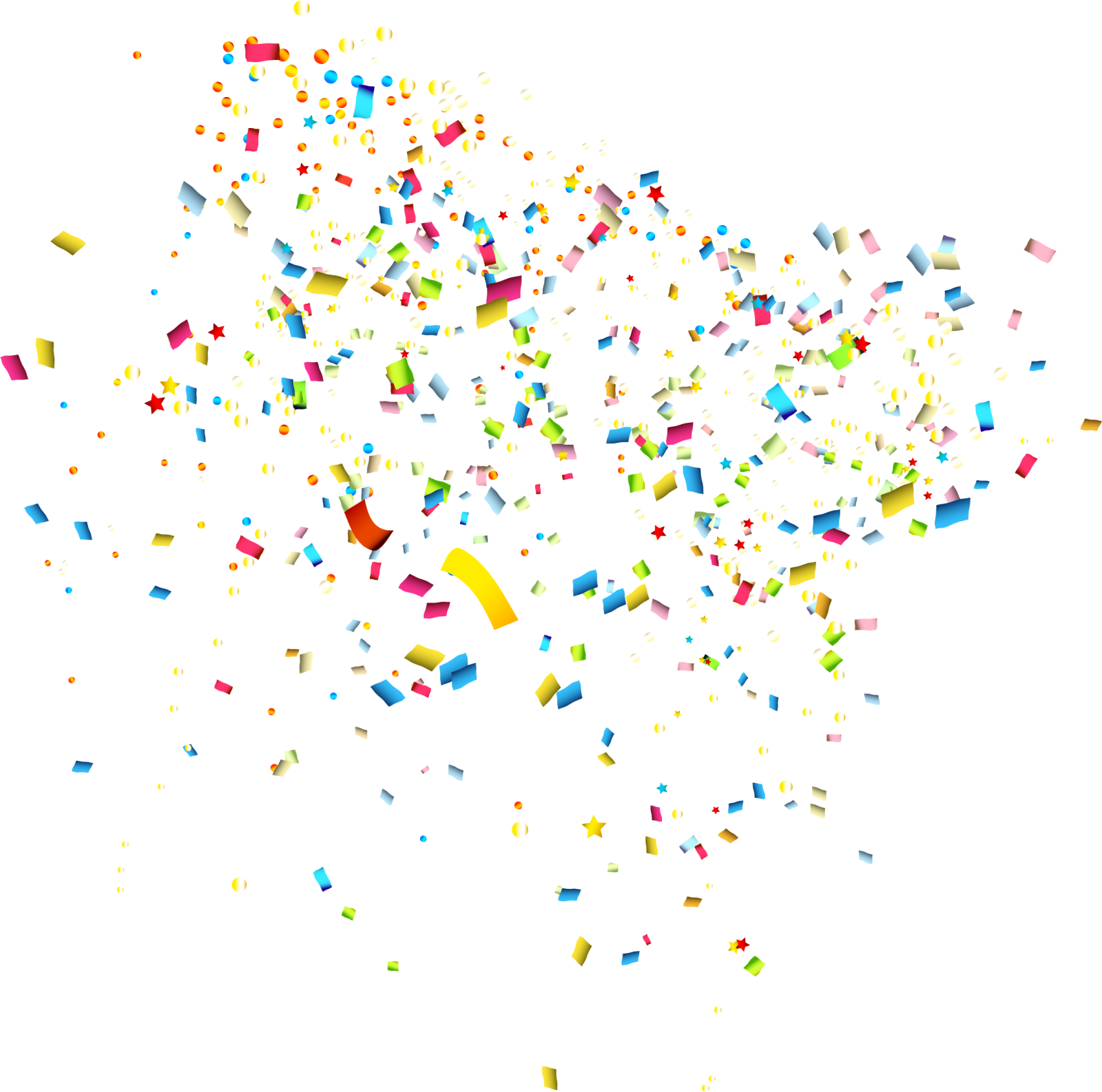 a white background with many colored confe
