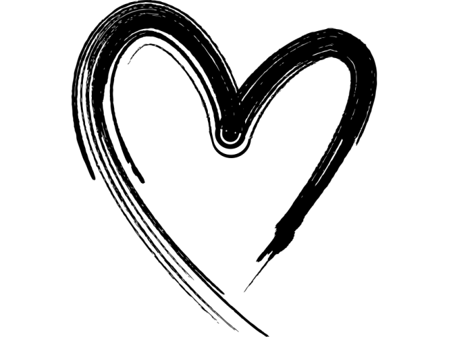 a black and white drawing of a heart