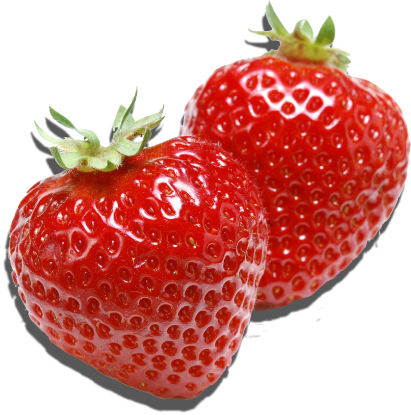 two strawberries on a white background