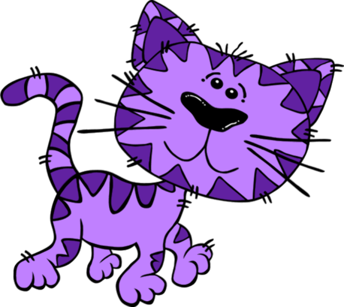 a purple cat with black and white stripes