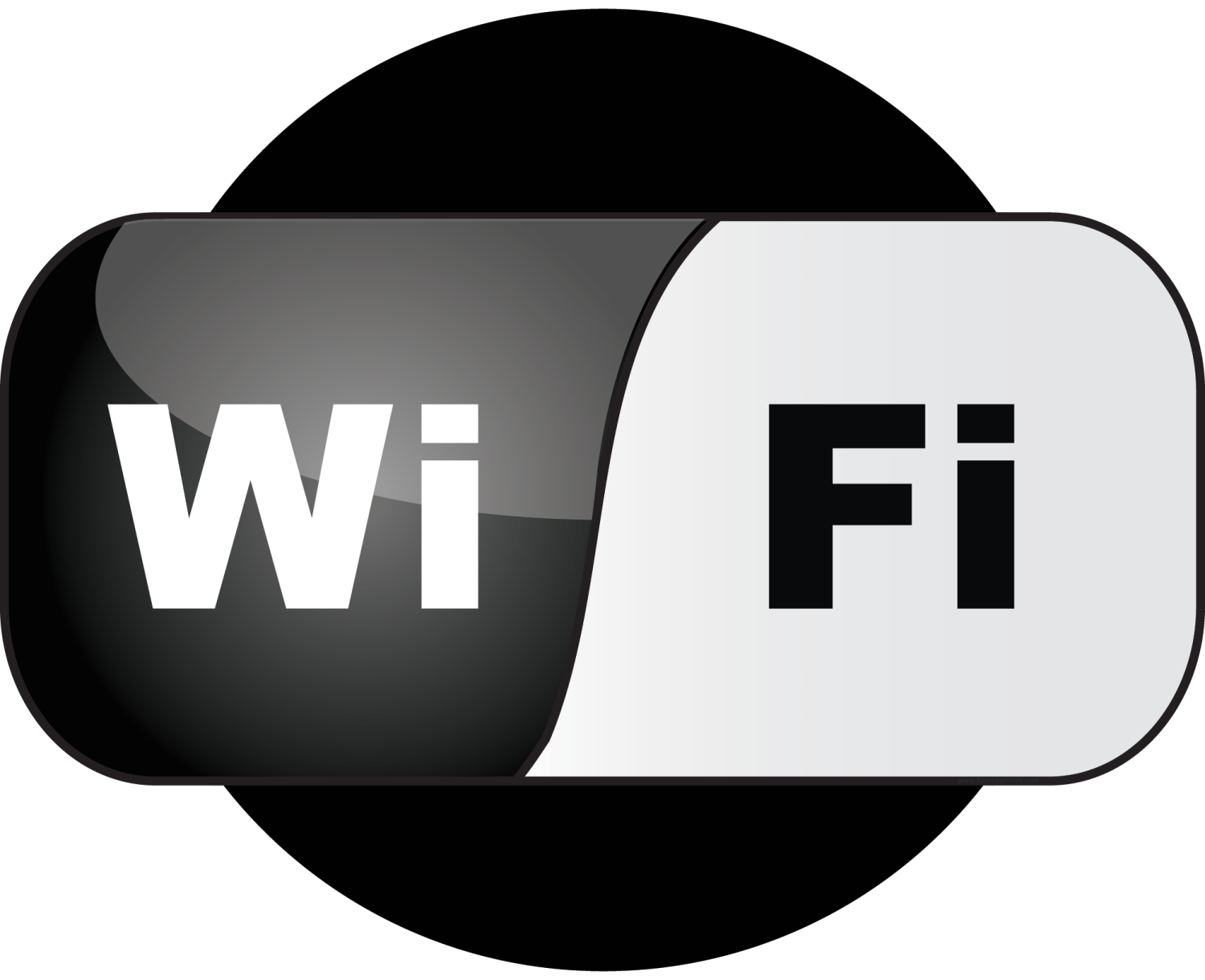 a black and white button with the word wi