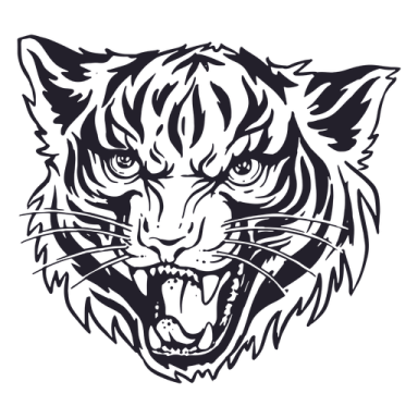a black and white image of a tiger head