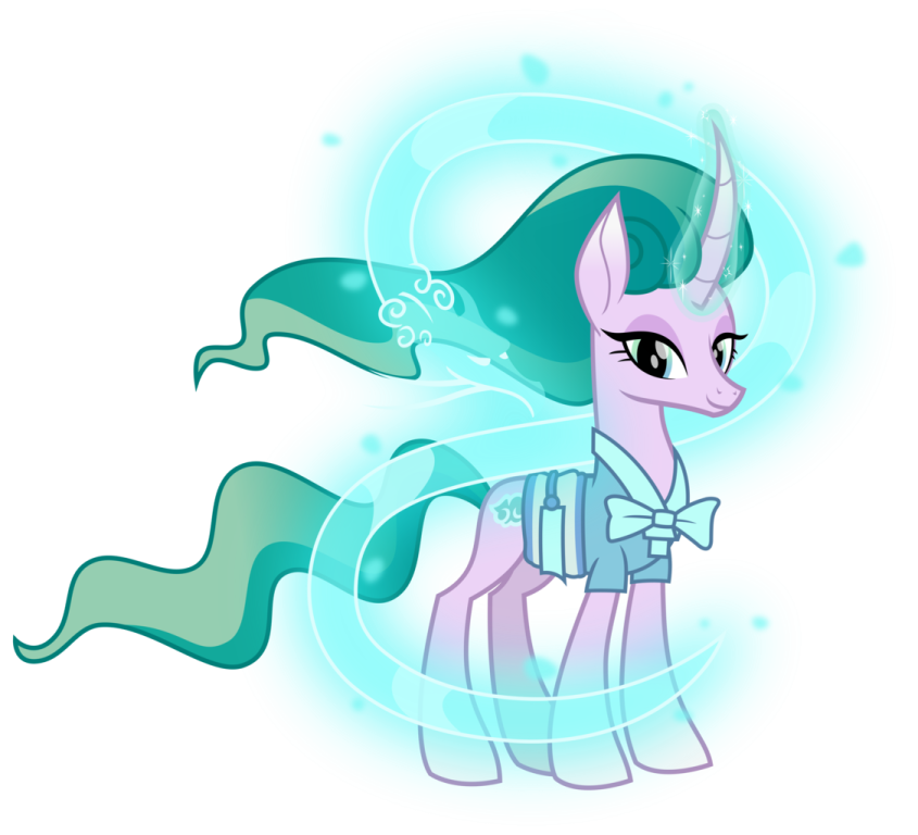 a drawing of a pony with green hair and blue eyes