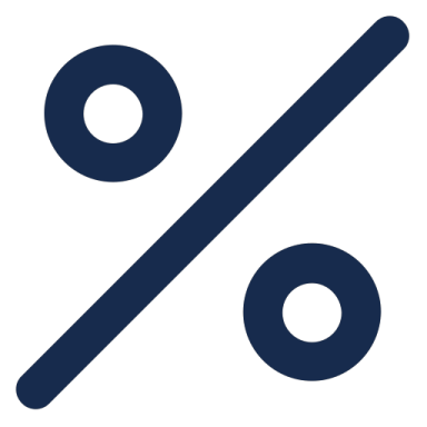 a blue and white icon of a percent symbol