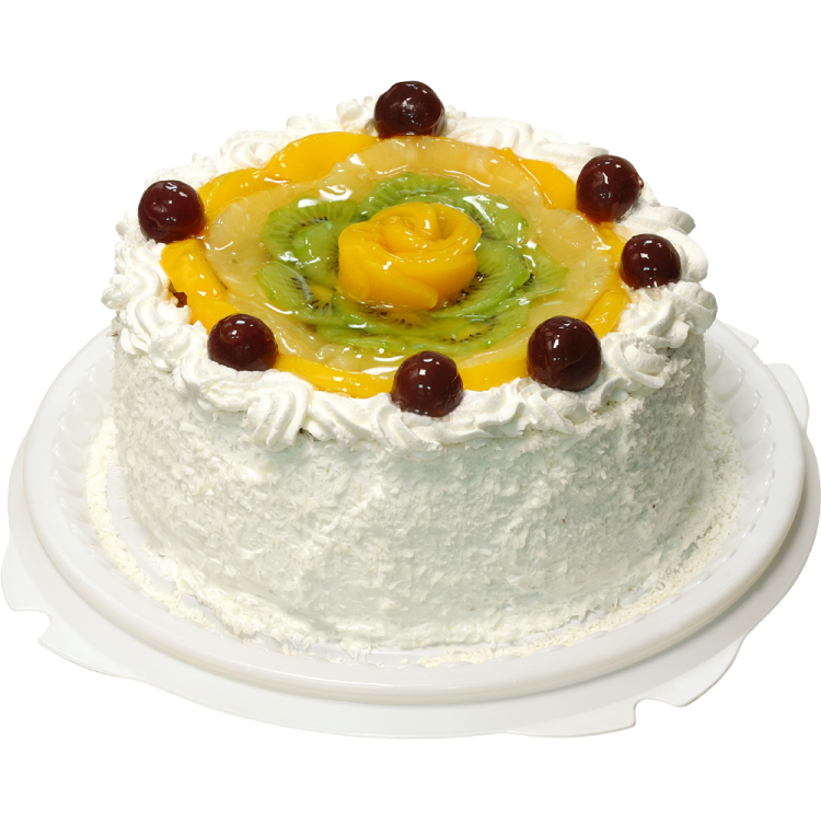 a white cake with fruit on top
