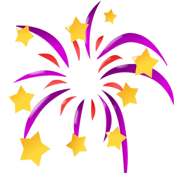 a purple and yellow firework with stars