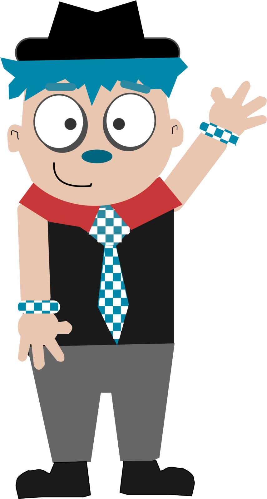 a cartoon character with blue hair and glasses