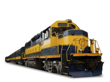 a yellow and black train on a white background