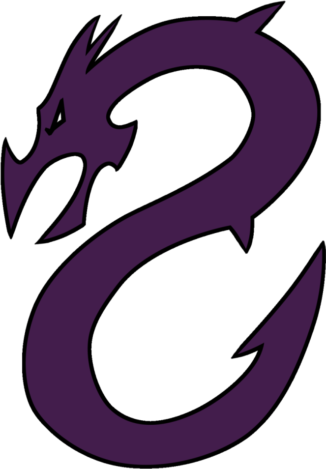 a purple and black dragon logo