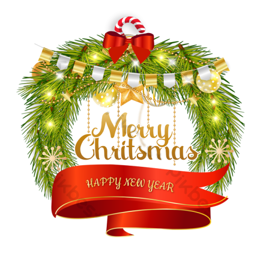 merry christmas wreath with red ribbon