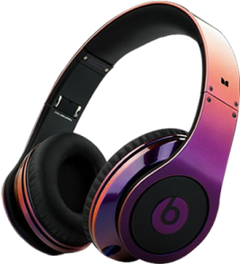 a pair of purple and orange headphones
