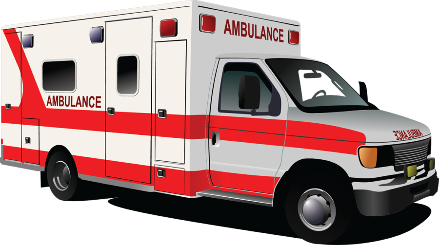 an ambulance with red and white stripes