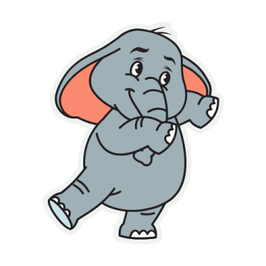 a cartoon elephant standing with its trunk in the air