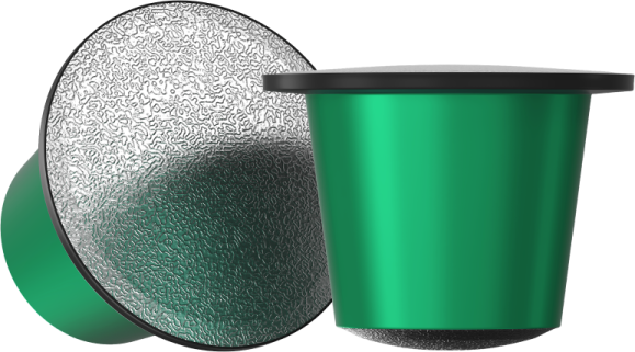a green cup with a black lid