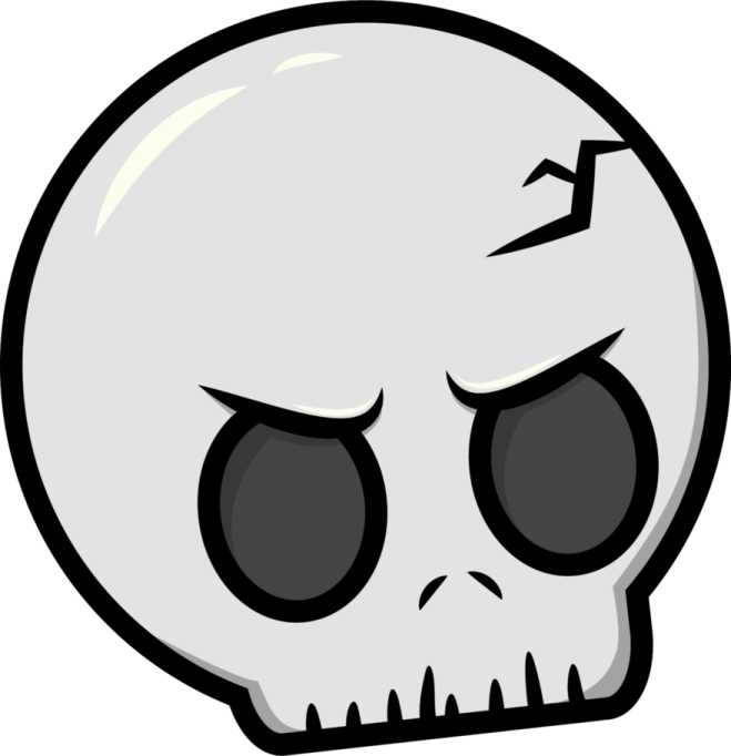 a white skull with black eyes