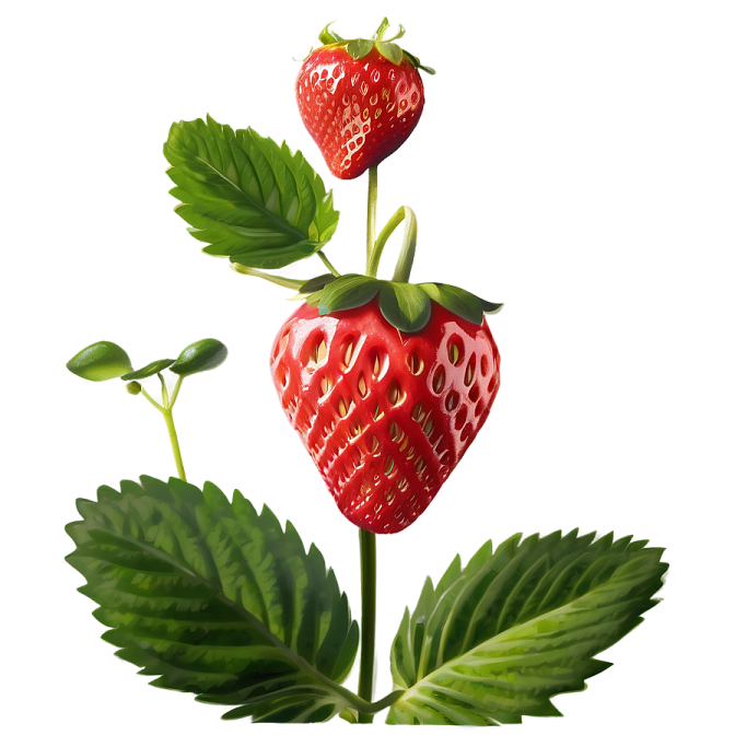 a close up of a strawberry on a stem
