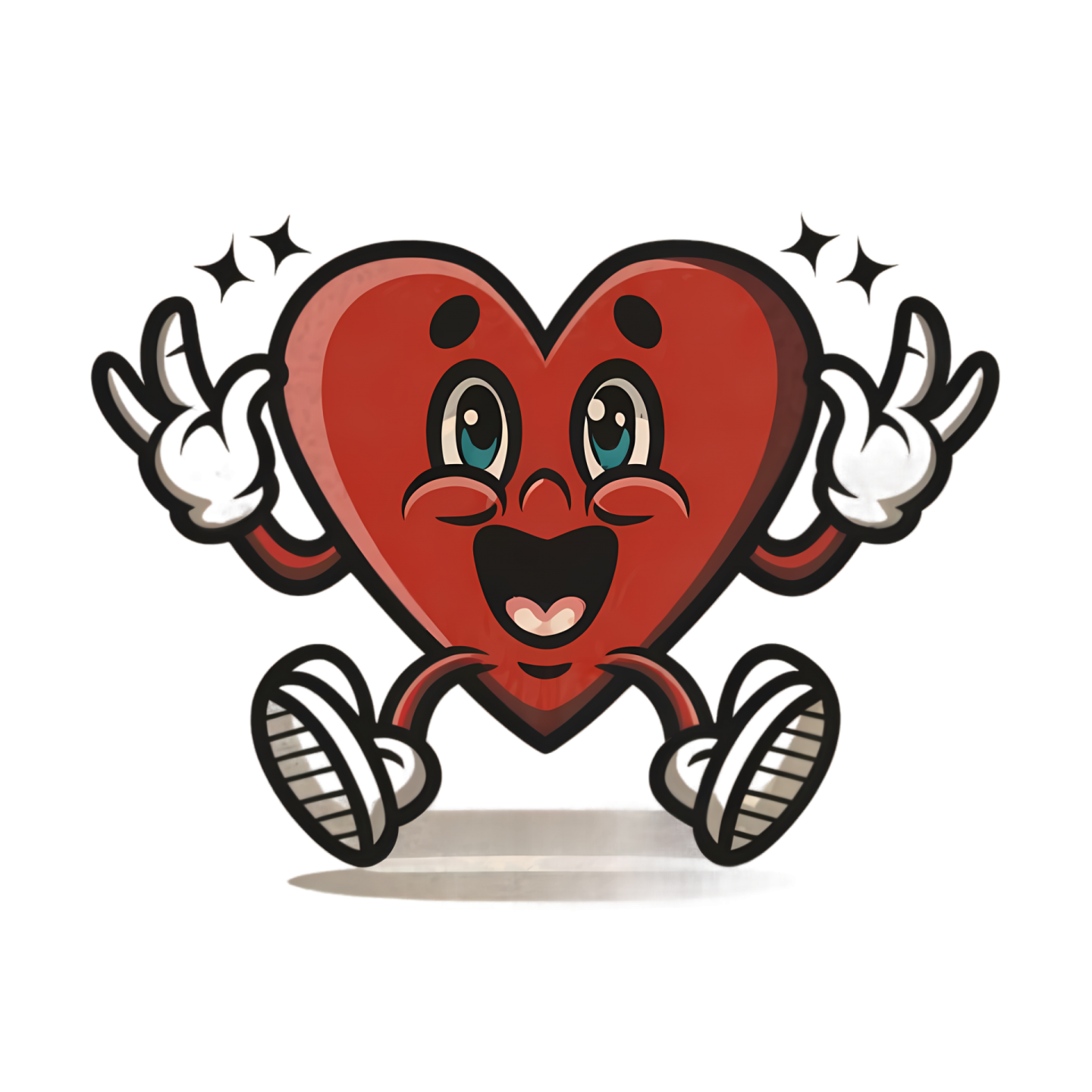 a cartoon heart with arms and legs in the air
