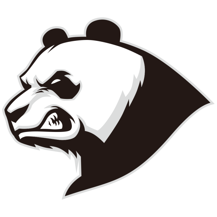 a panda bear head in black and white