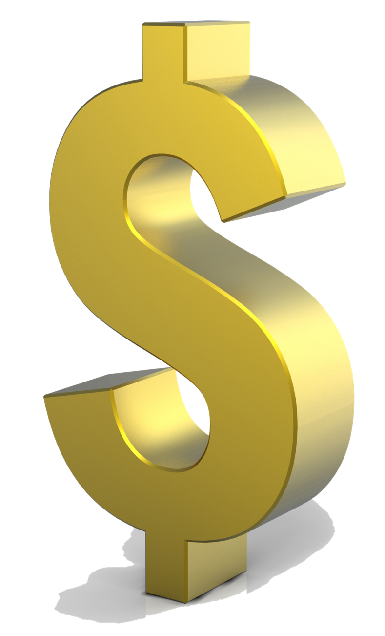 a golden dollar sign on a white background