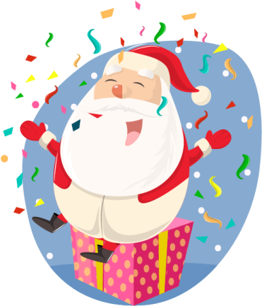 a cartoon santa claus holding a gift box