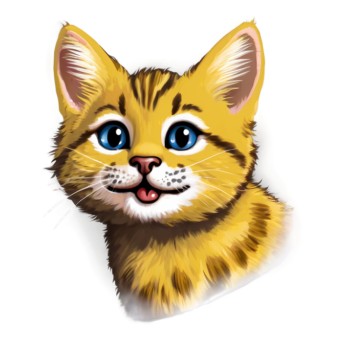 a drawing of a cat with blue eyes