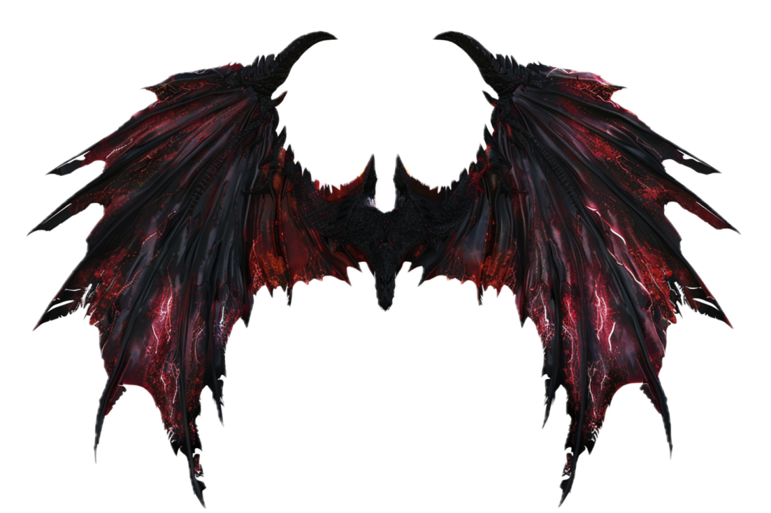 a pair of wings with red and black feathers