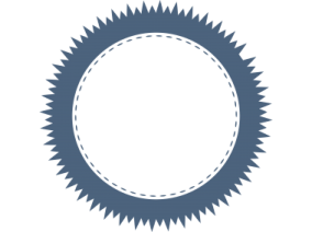 a circular badge with a white background