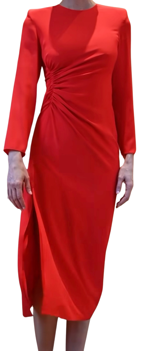 a woman in a red dress