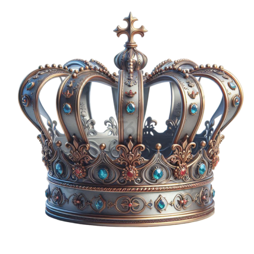 a silver and gold crown with blue crystals