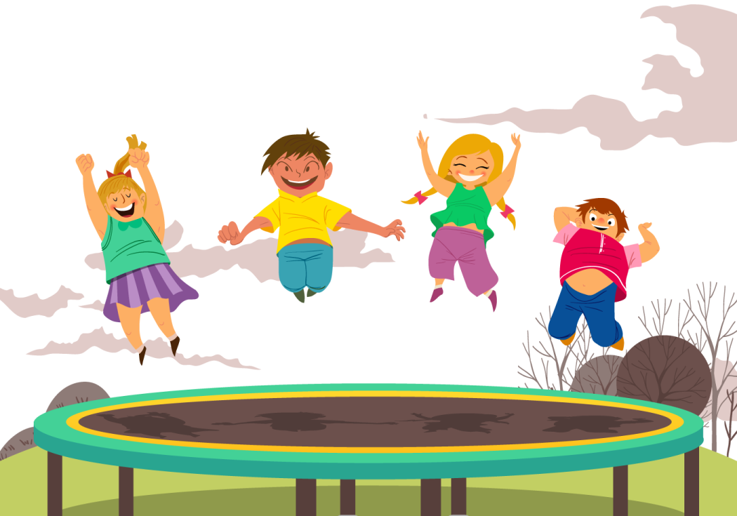 kids jumping on a tram tram