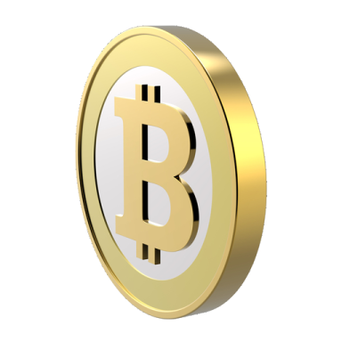 a golden bit coin on a white background
