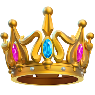 a gold crown with pink and blue gems