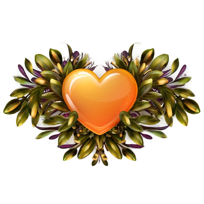 an orange heart surrounded by green leaves