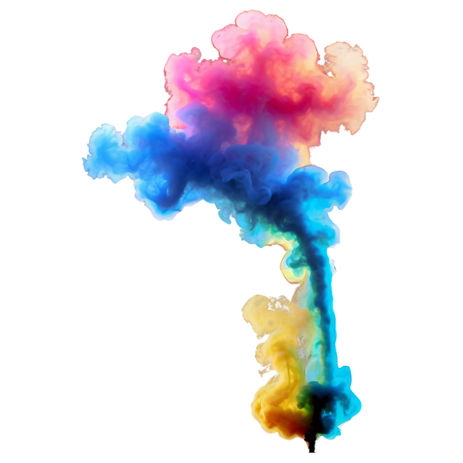 a cloud of colored smoke on a white background