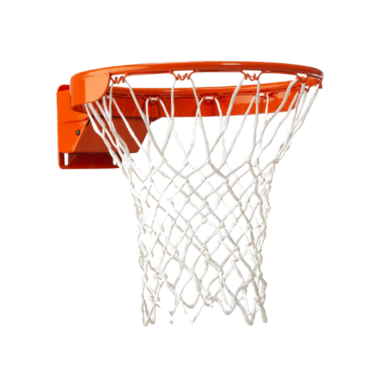 an orange basketball hoop with a white net