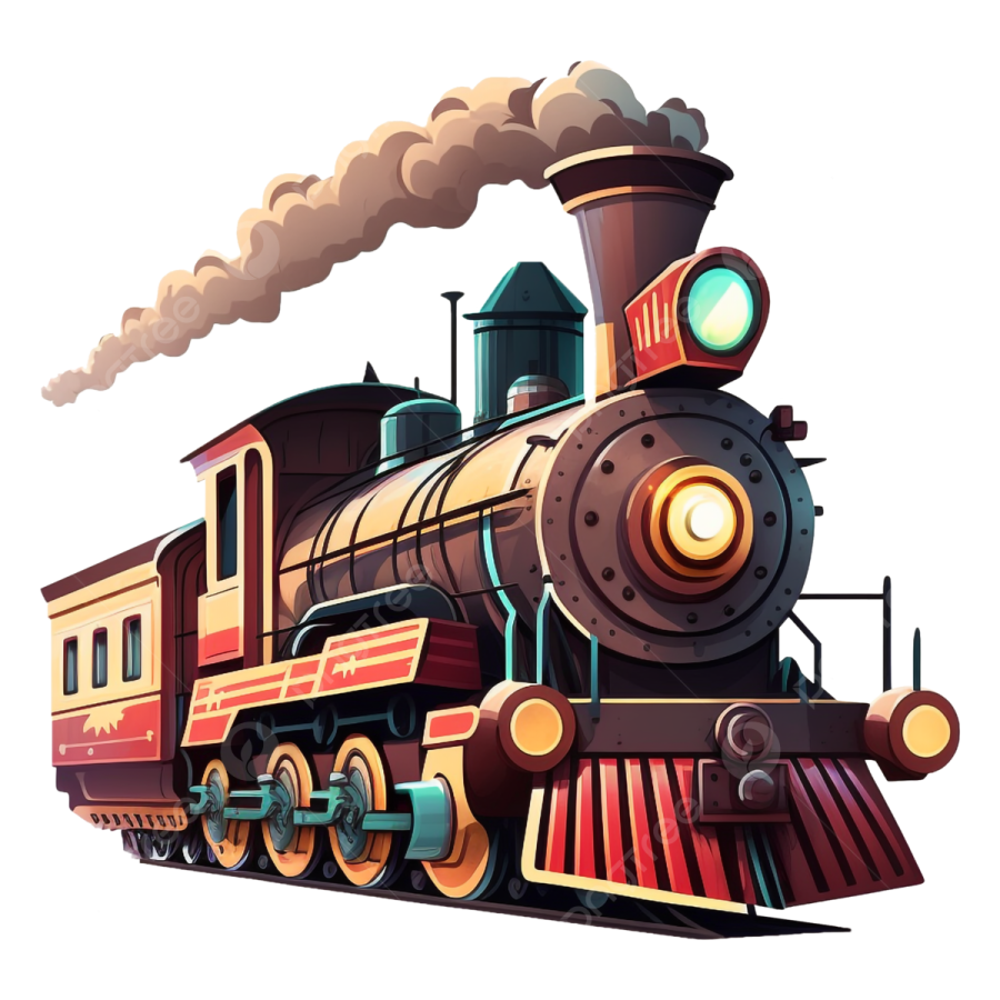 a cartoon train with smoke coming out of it