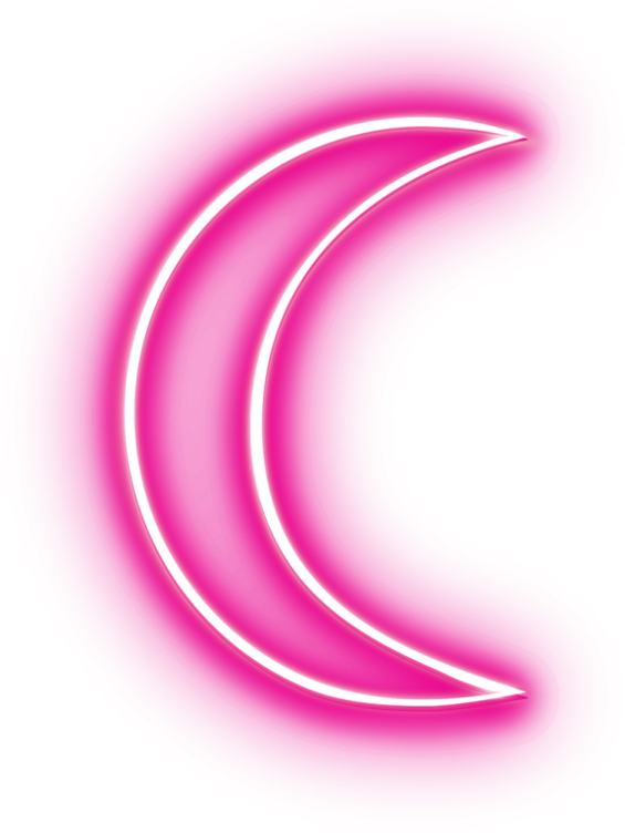 a pink neon crescent on a white background