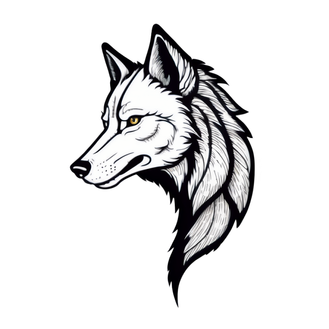 a black and white drawing of a wolf