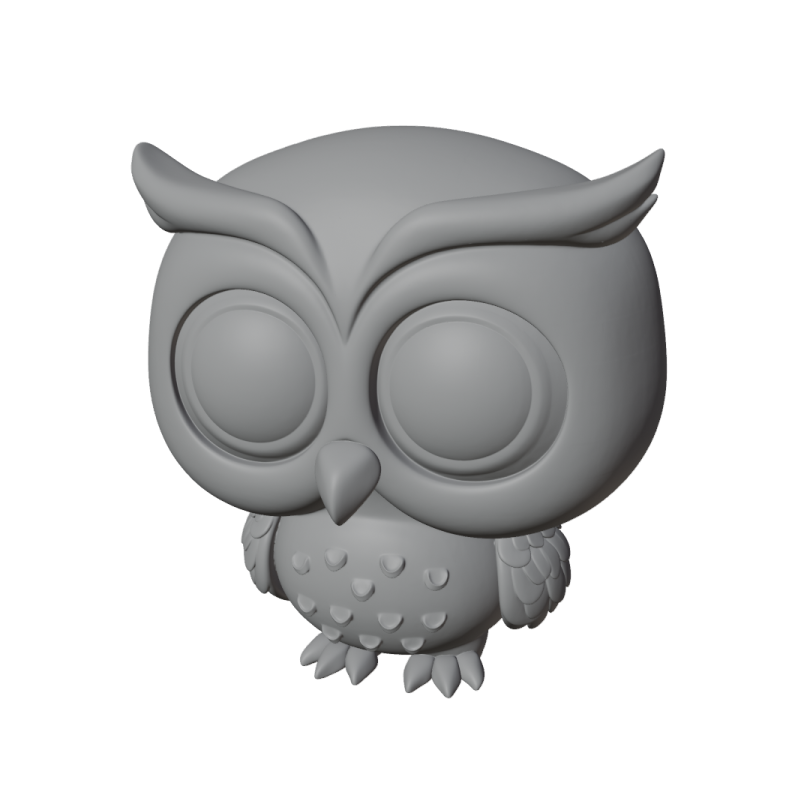 a grey owl head with big eyes