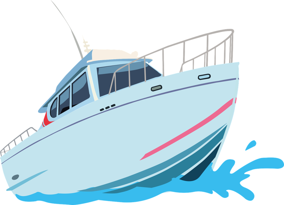 a white boat with a red stripe on the side