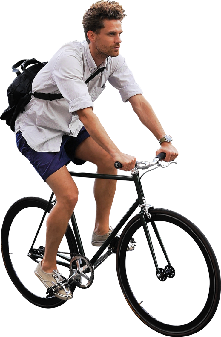 a man riding a bike on a white background