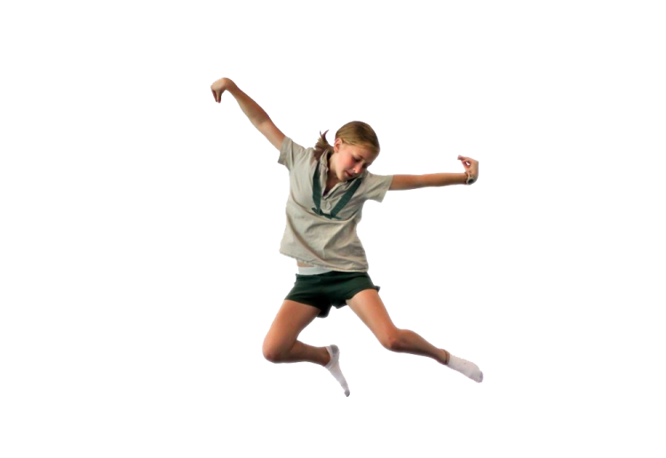 a young girl is jumping in the air