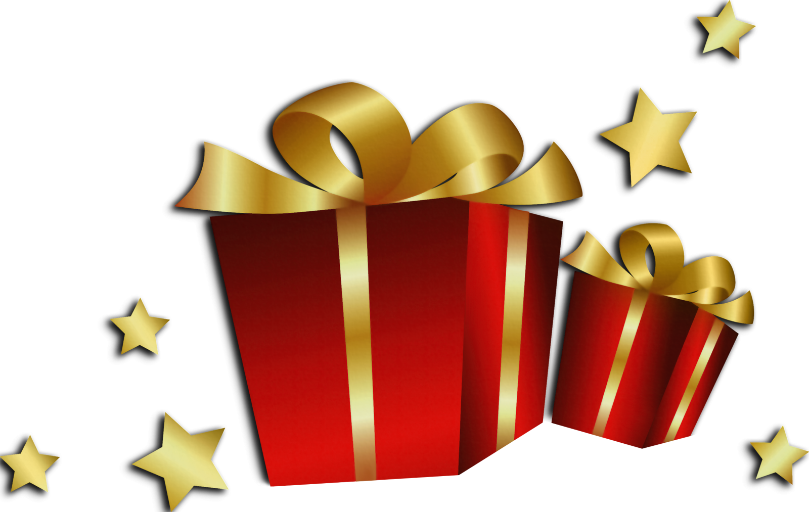 a red gift box with gold stars around it