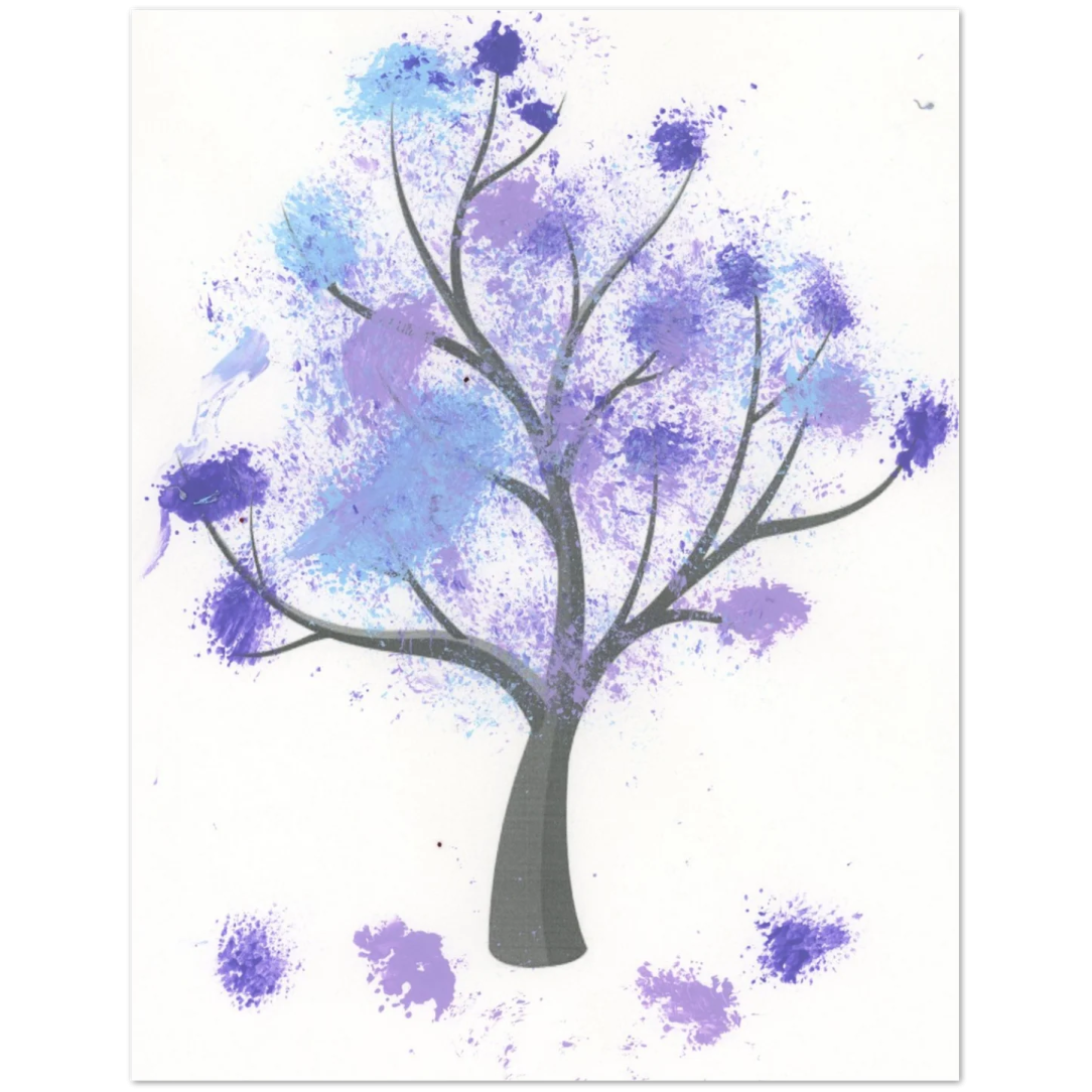 a purple and blue tree on a white background