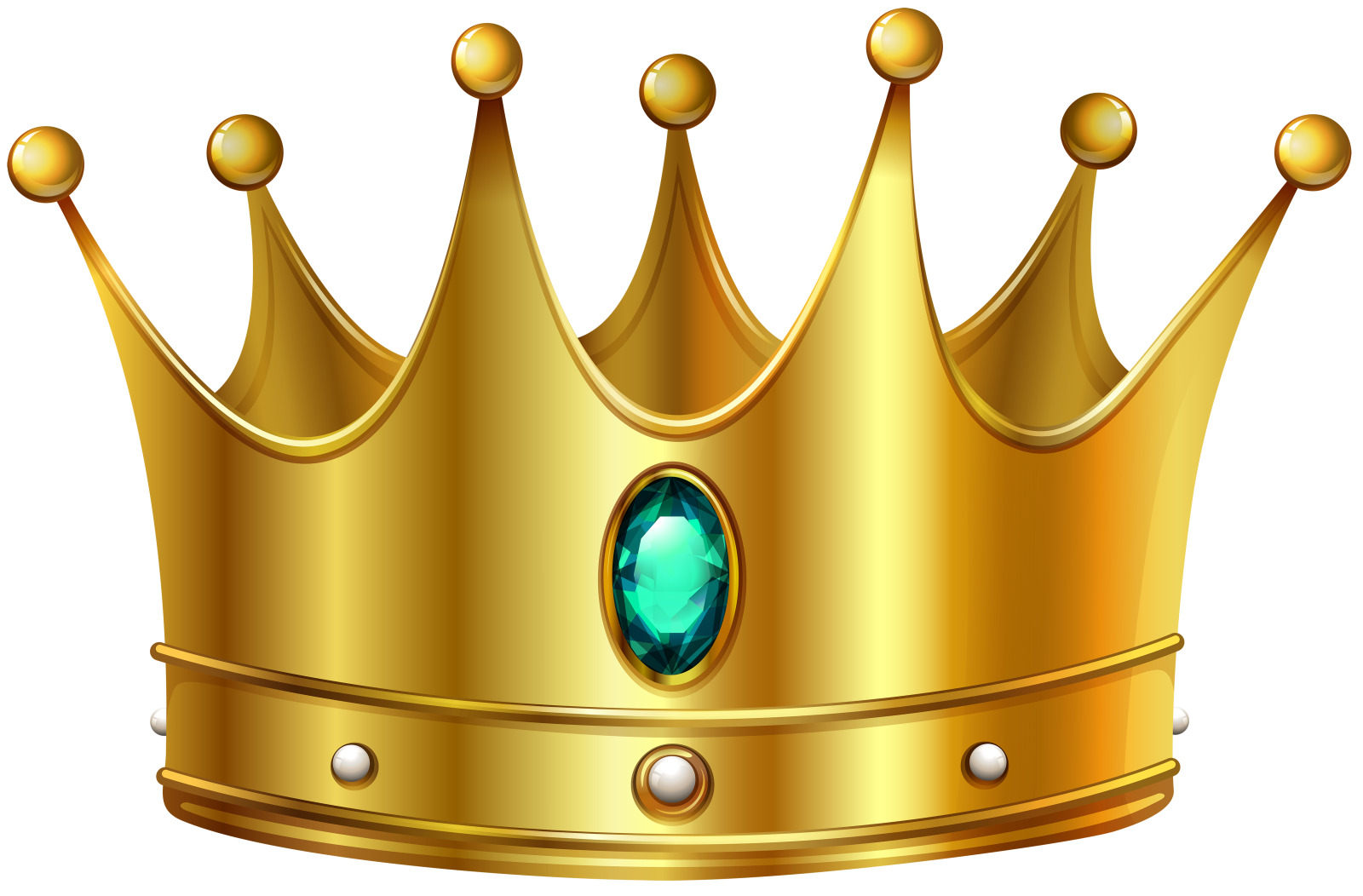 a gold crown with green gems