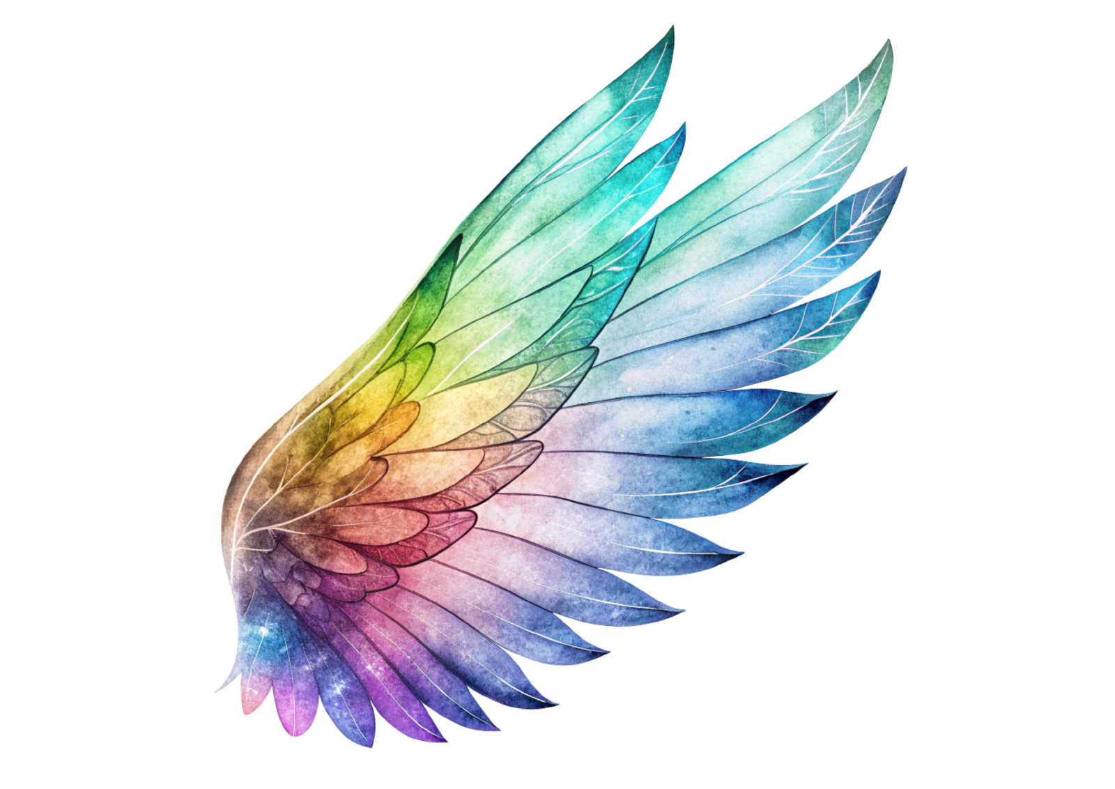 a watercolor drawing of an angel wing