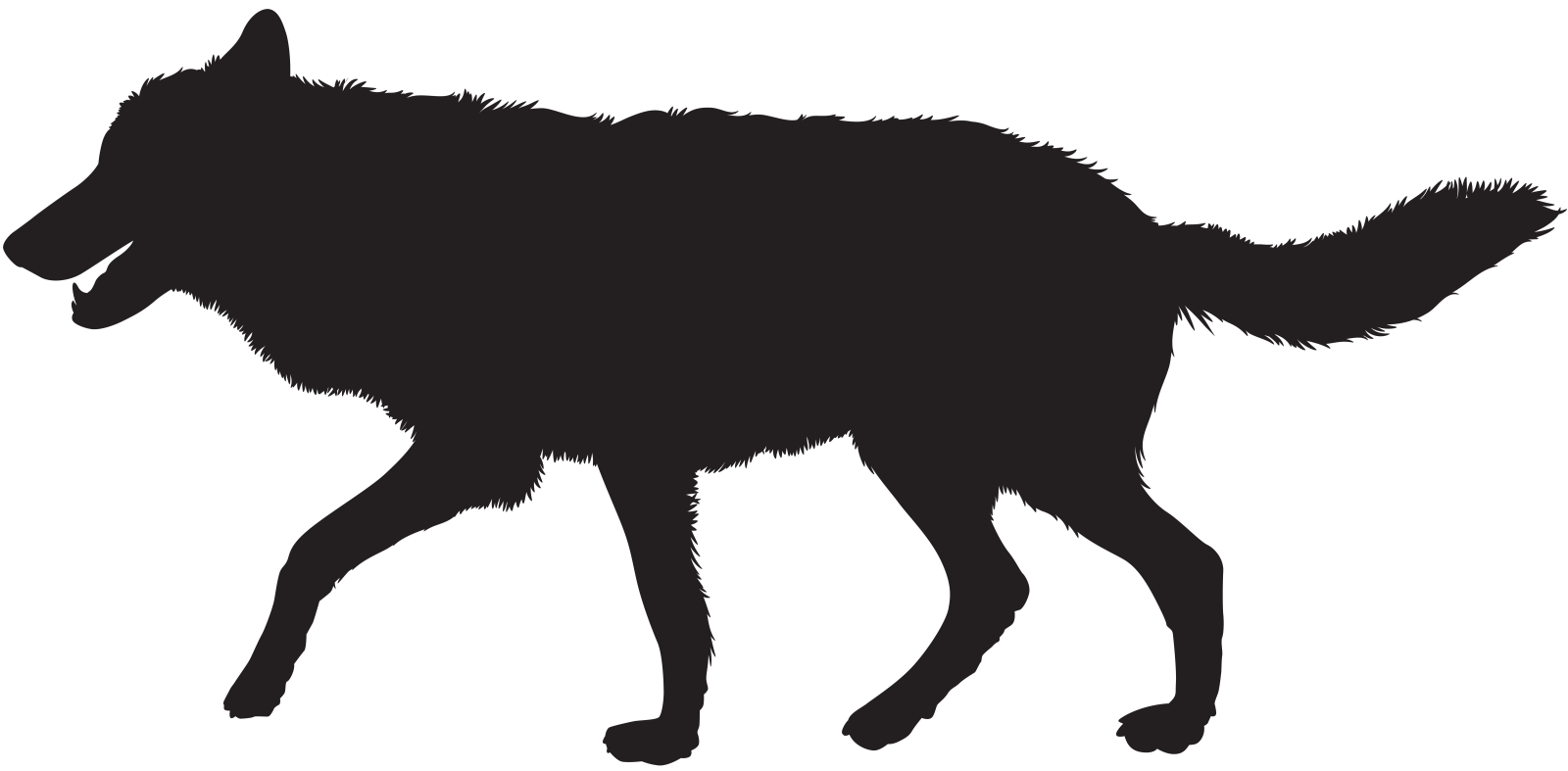 a black silhouette of a dog walking