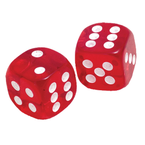 two red dice with white spots