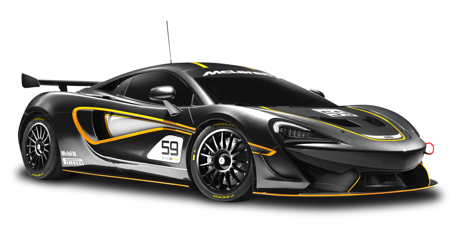 a black and yellow mclaren race car